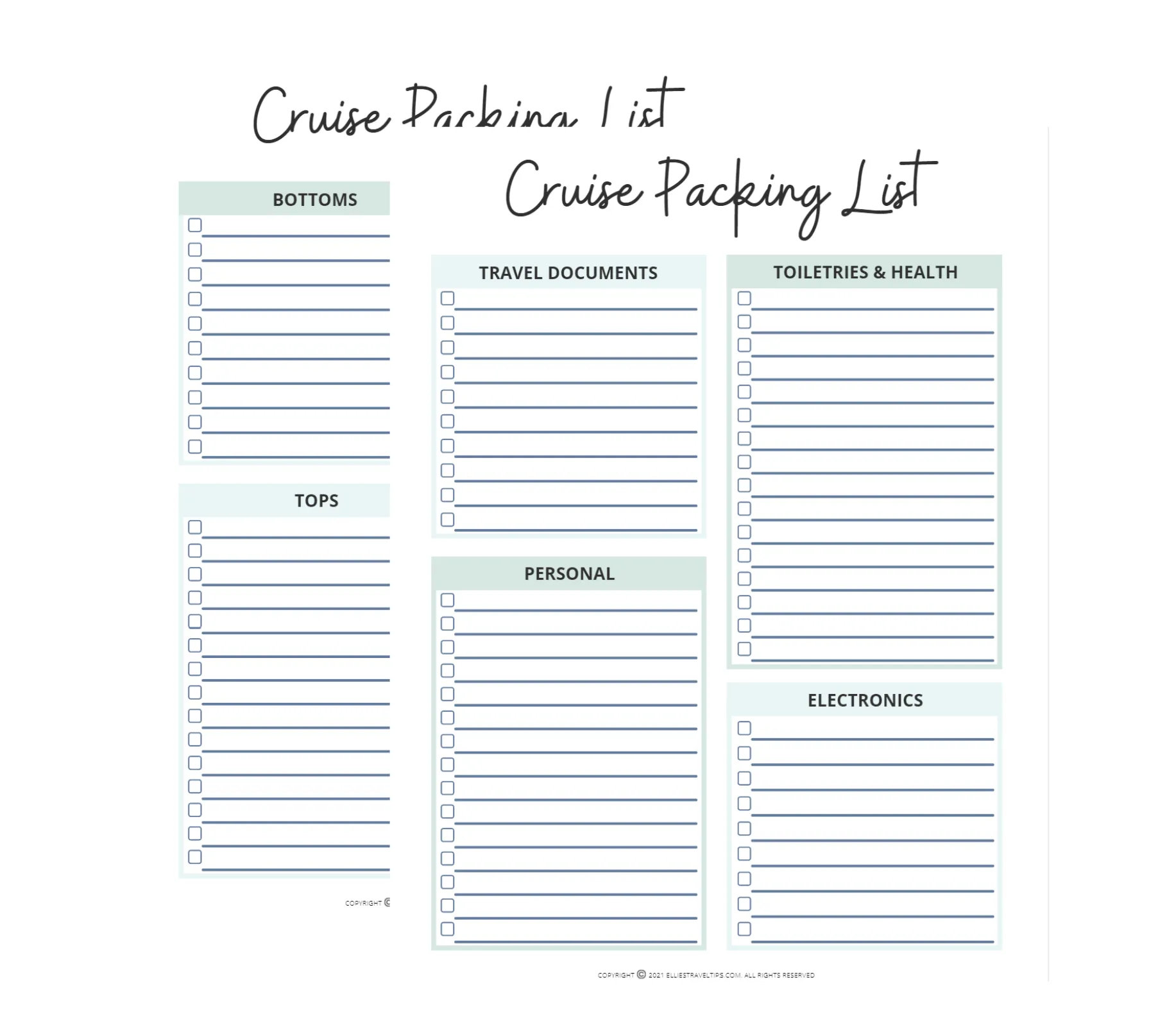 free cruise packing list
