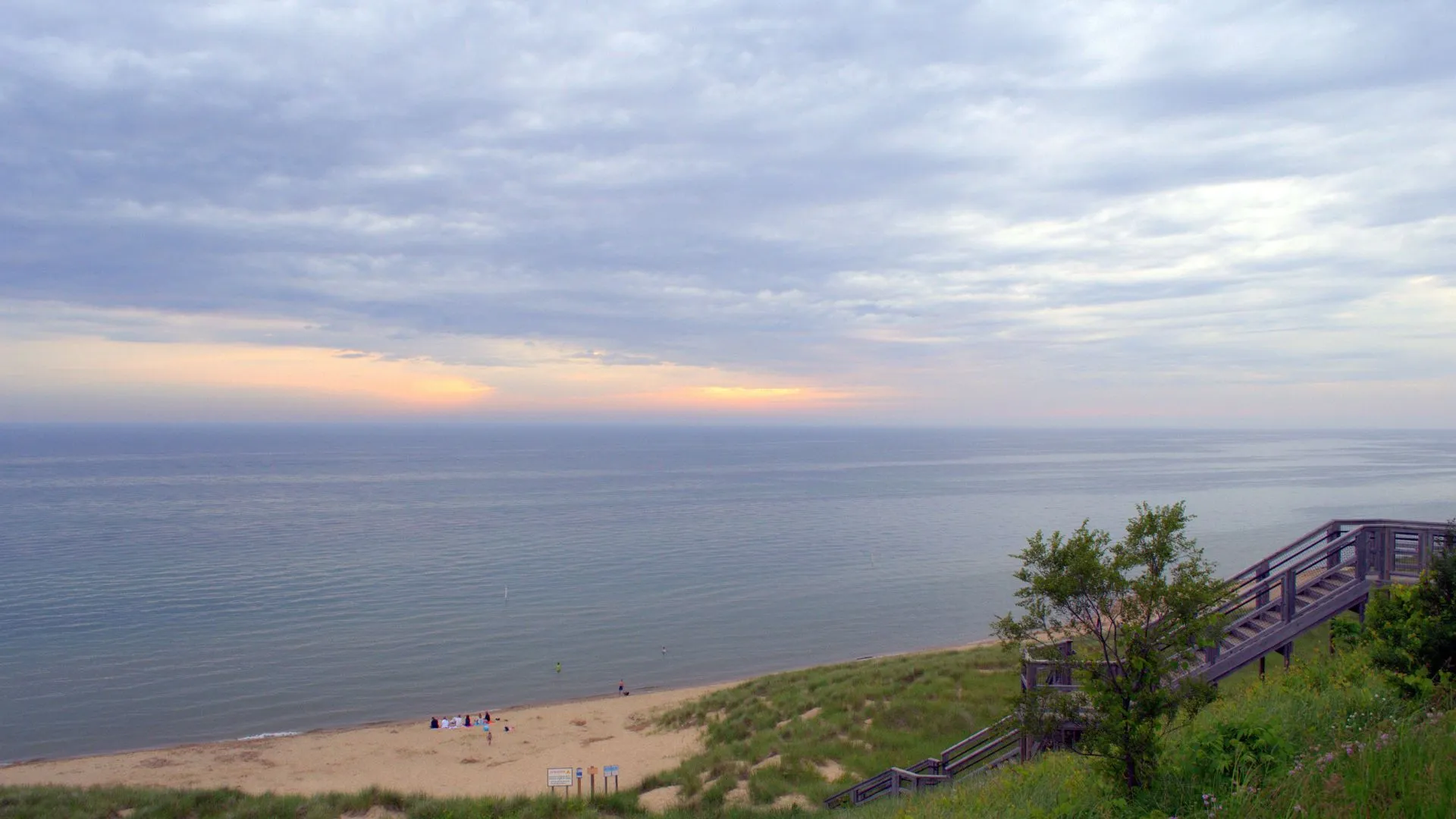 Aerial view of a beach in Holland Michigan