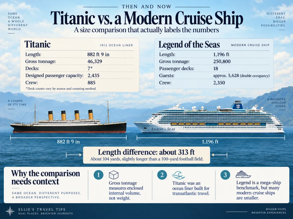 titanic vs modern cruise ship infographic