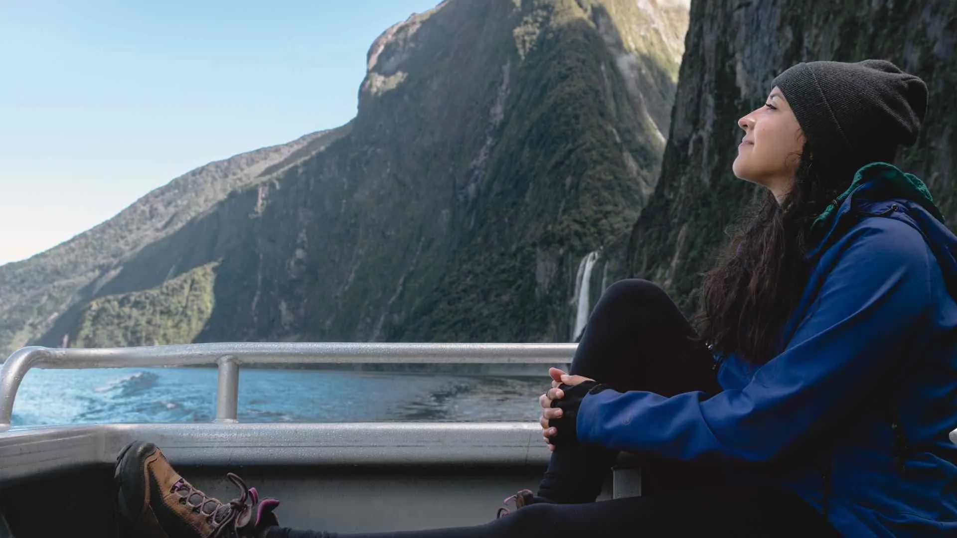 girl on Milford Sound cruise