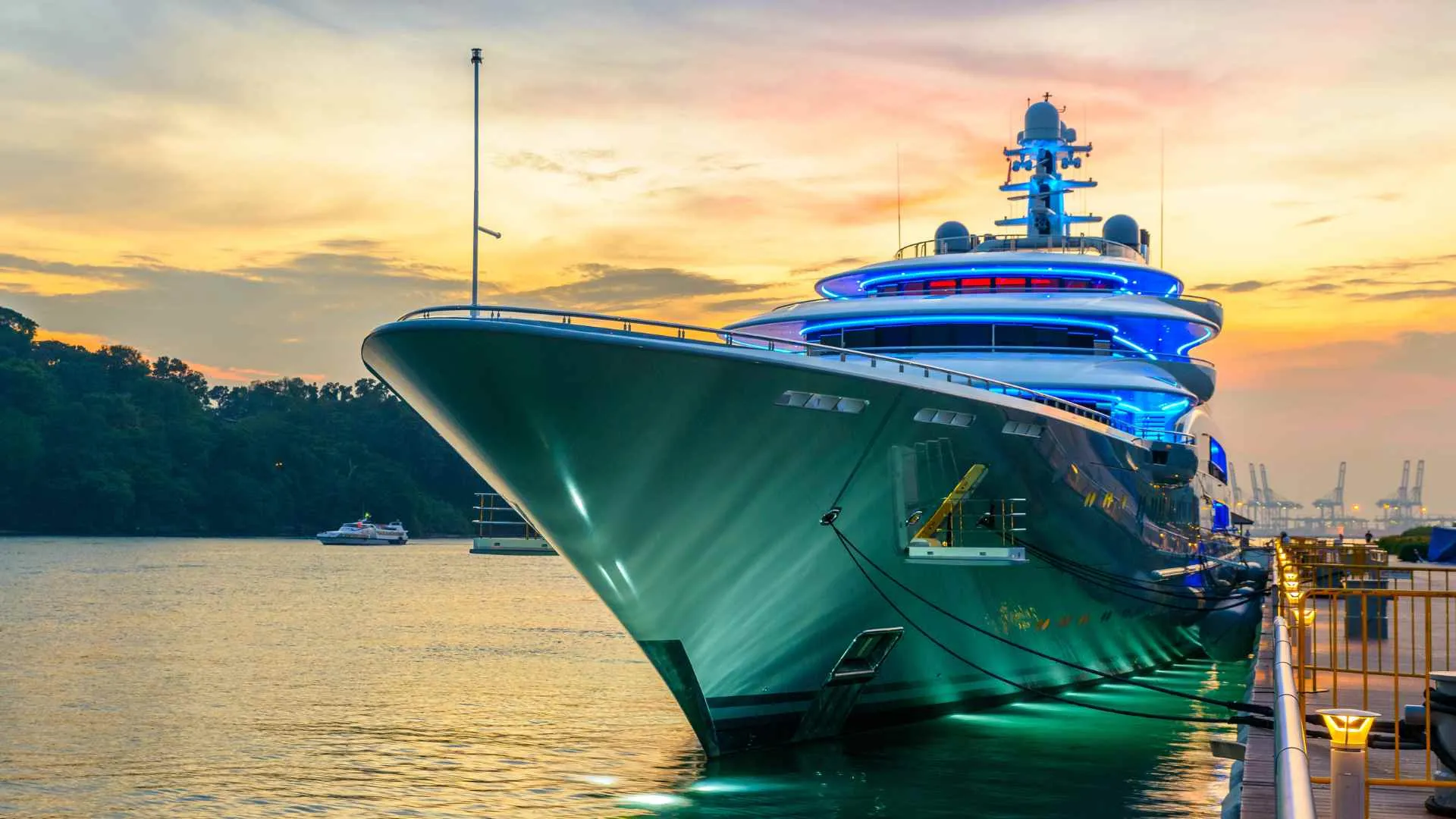 luxury ship during sunset