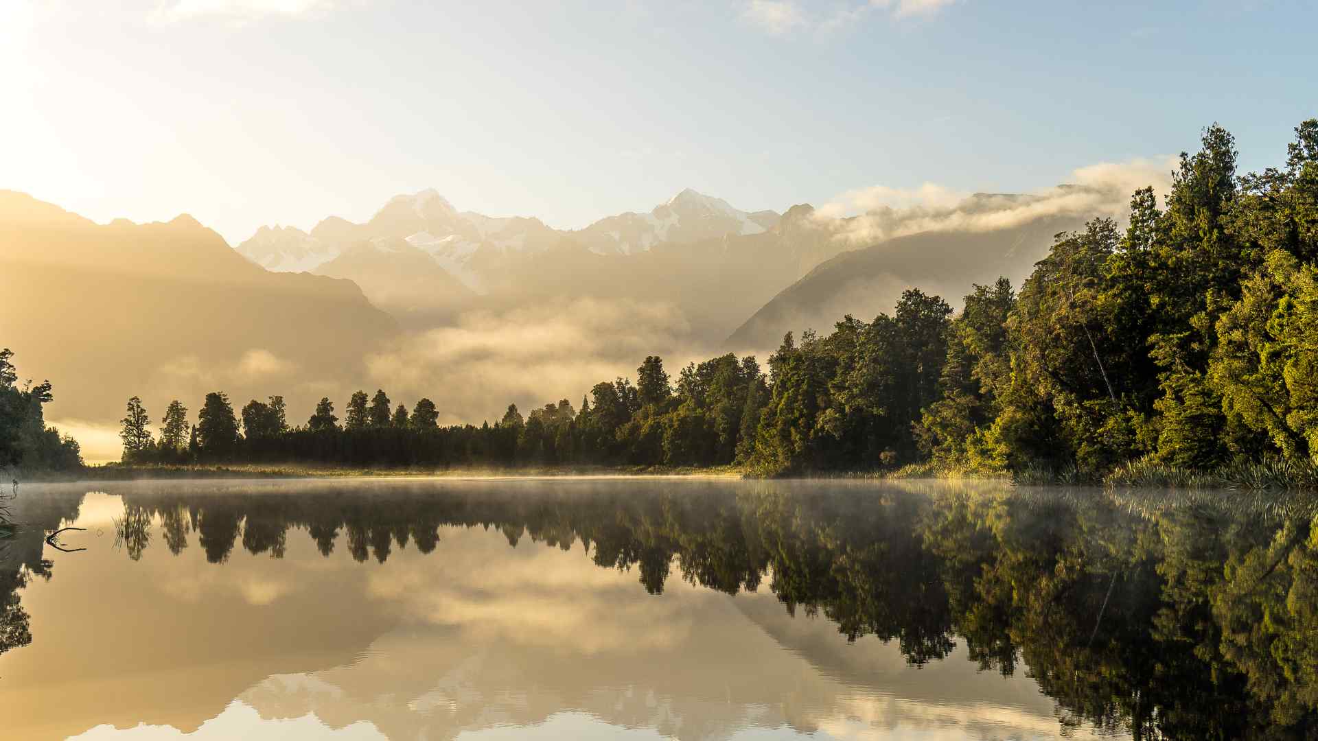 view of mountains from New Zealand lake