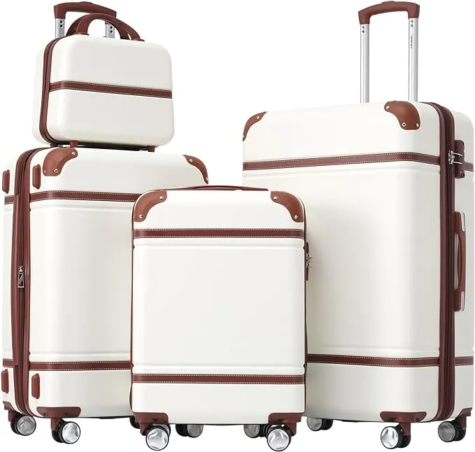 white and brown luggage