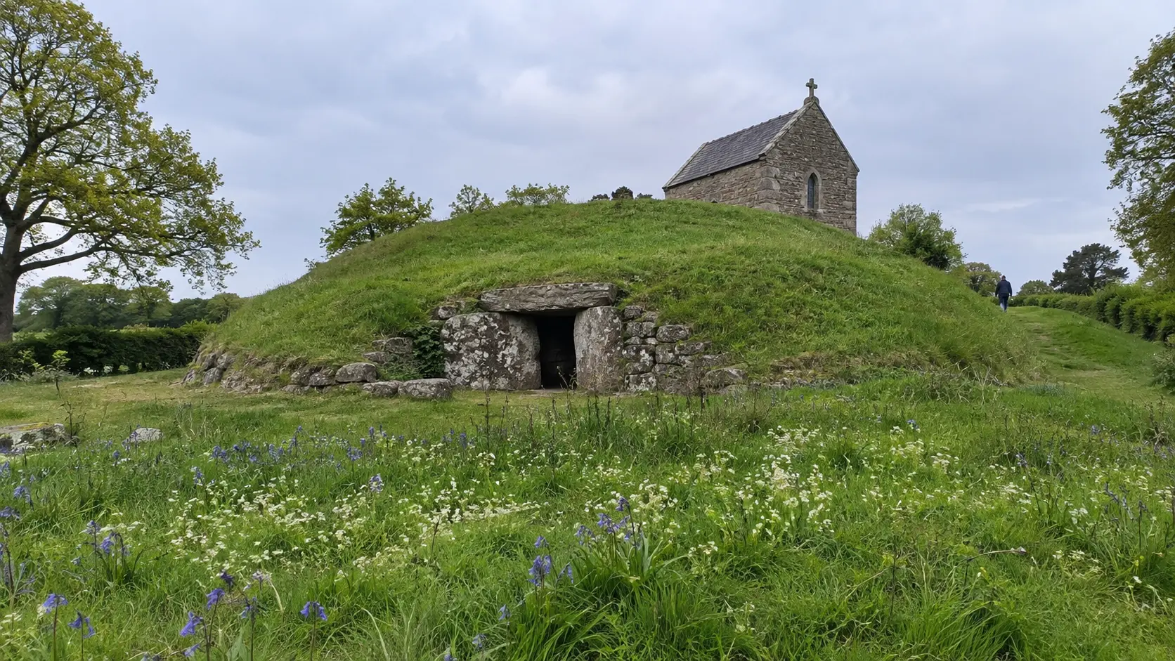 Neolithic passage grave and stone chapel at La Hougue Bie in Jersey