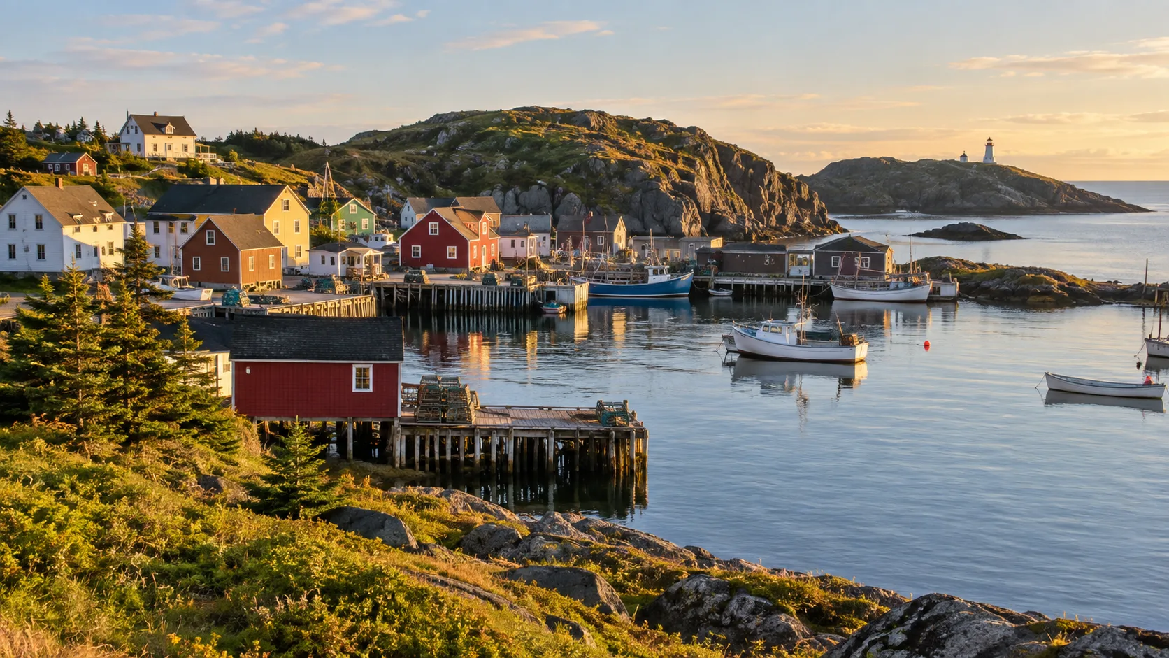 Traditional fishing village and sheltered harbor near Trinity and Bonavista