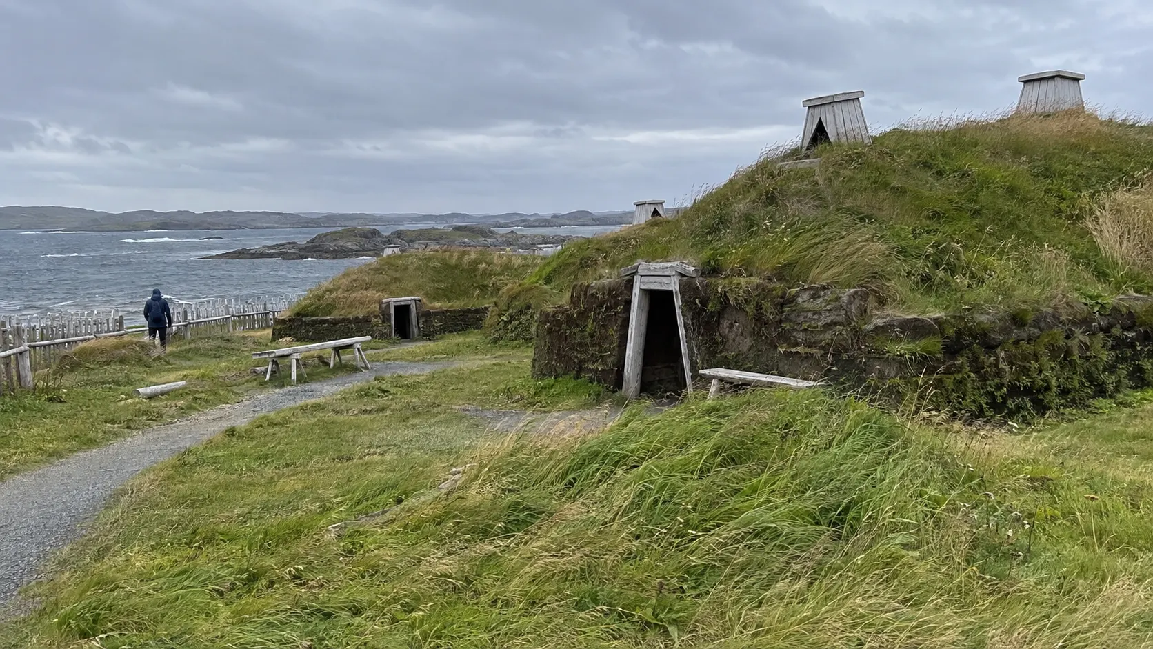 Turf-covered Norse buildings at L'Anse aux Meadows on Newfoundland's northern peninsula