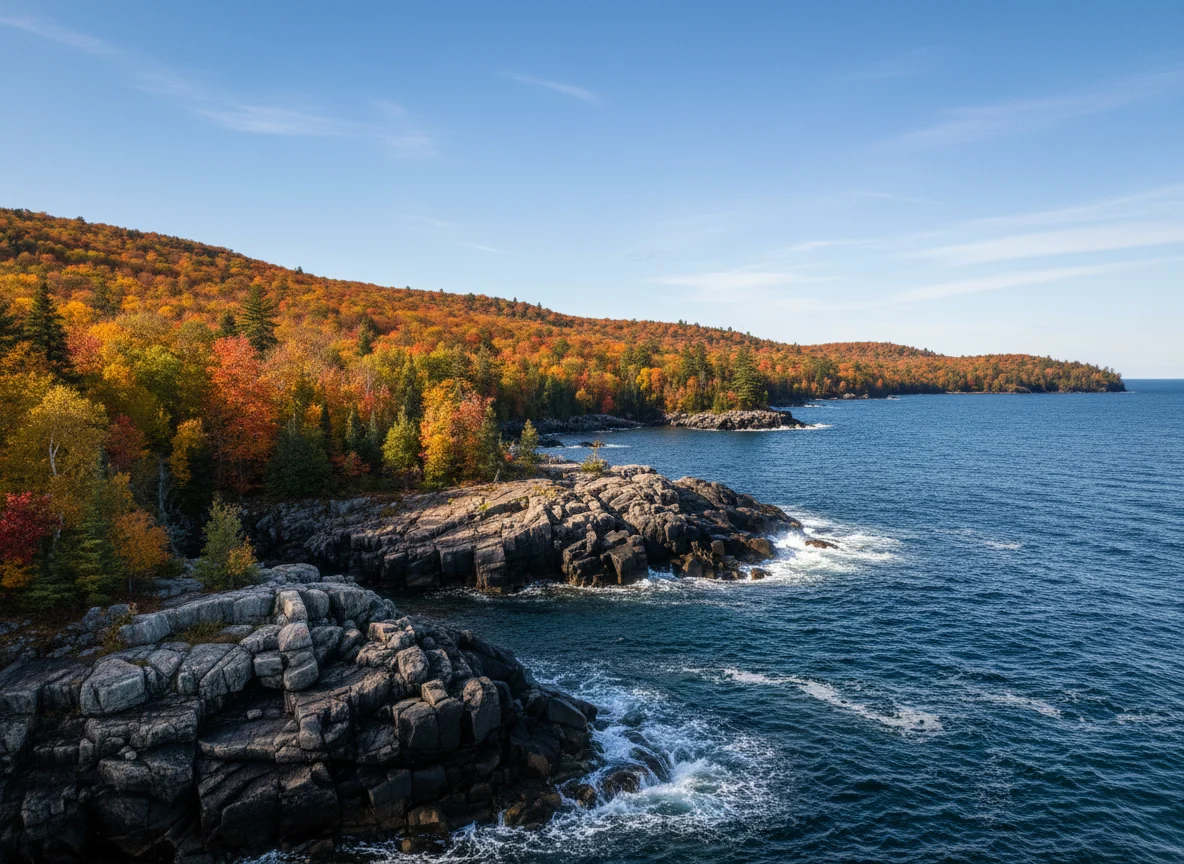 Lake Superior shoreline in Michigan's Upper Peninsula during fall