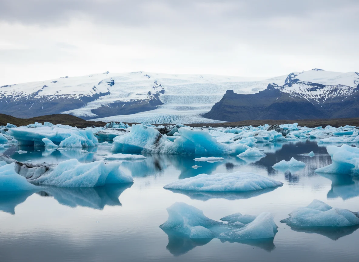 Blue icebergs floating in Jokulsarlon glacier lagoon Iceland