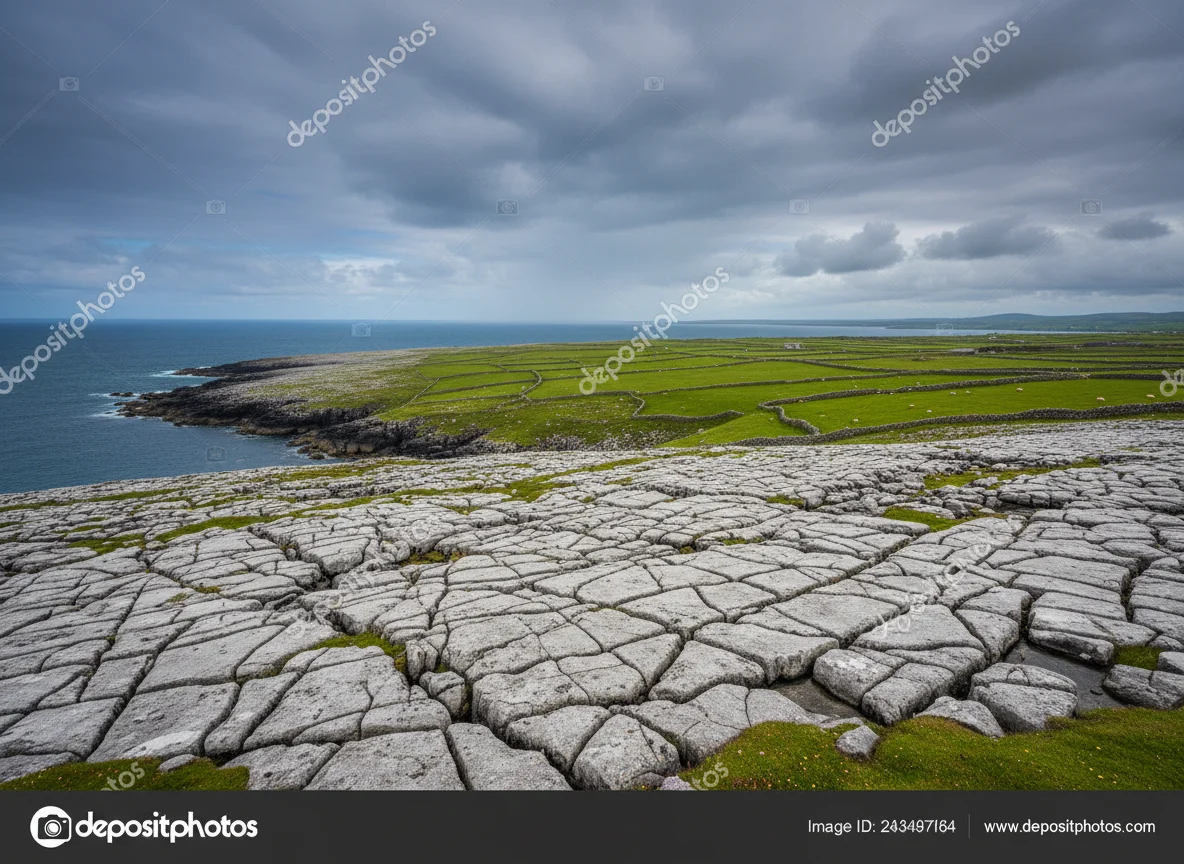 Limestone landscape of the Burren meeting Ireland's Atlantic coast