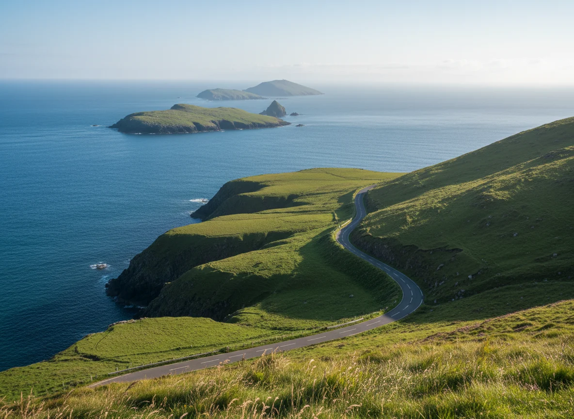 Slea Head Drive curving along cliffs on the Dingle Peninsula