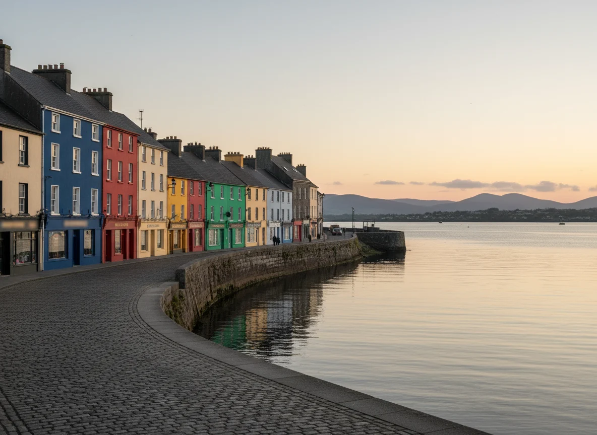 Colorful Galway waterfront beside Galway Bay