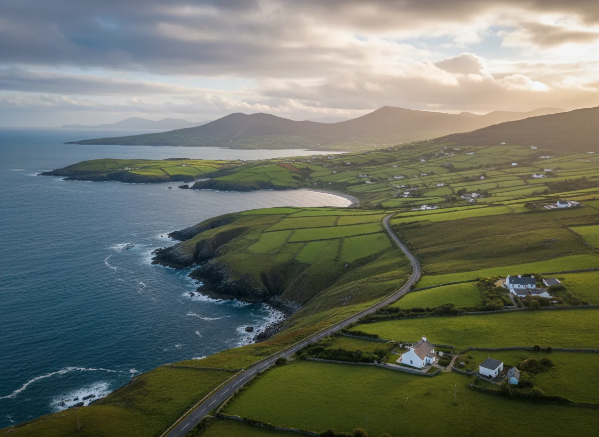 Coastal road winding through the Ring of Kerry above Atlantic bays