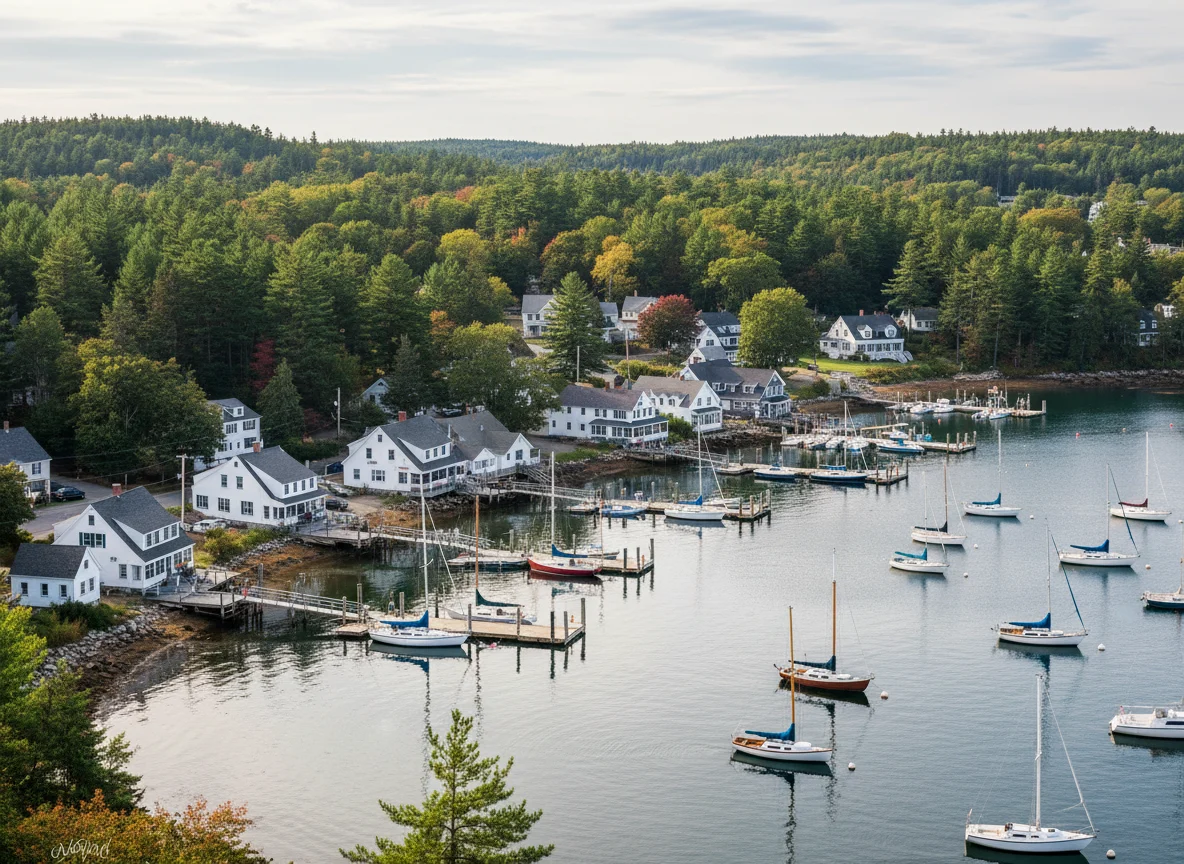 Boats and docks in Boothbay Harbor Maine