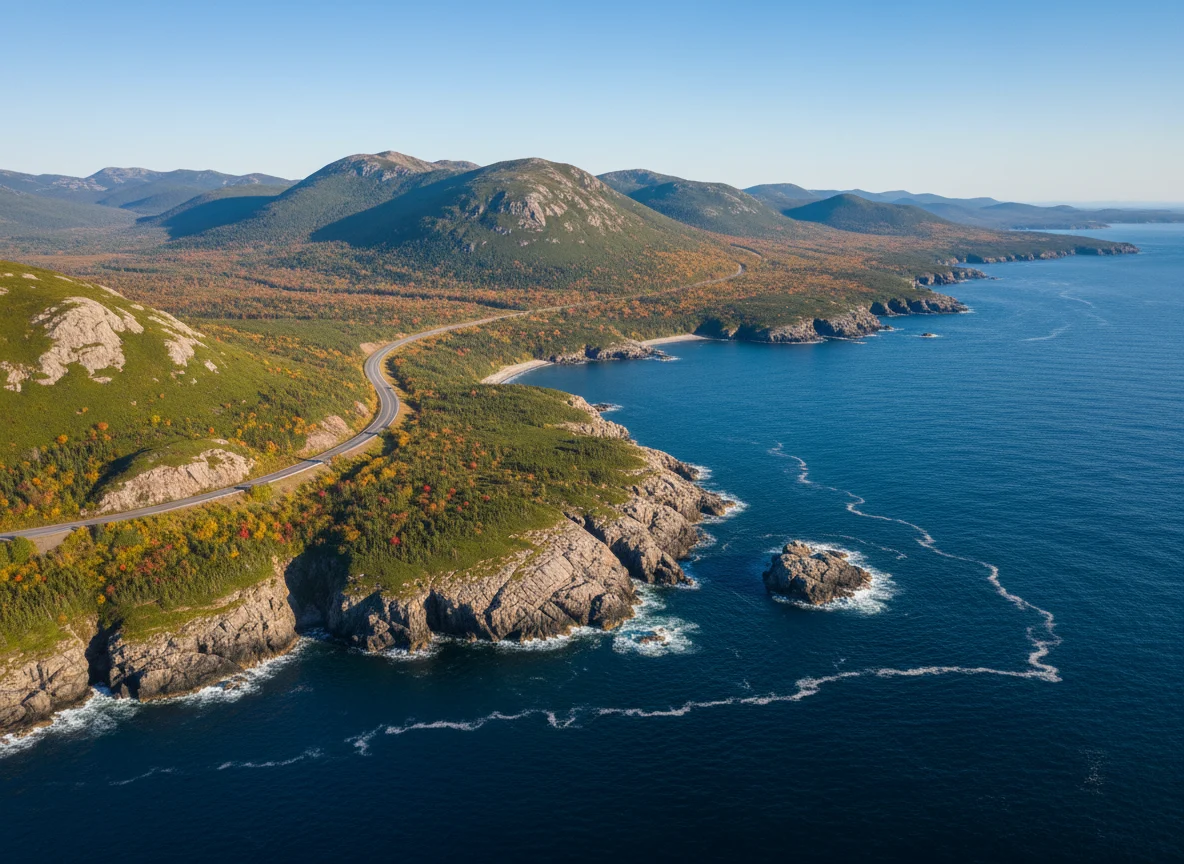 Cape Breton Highlands coastline and scenic road near Ingonish