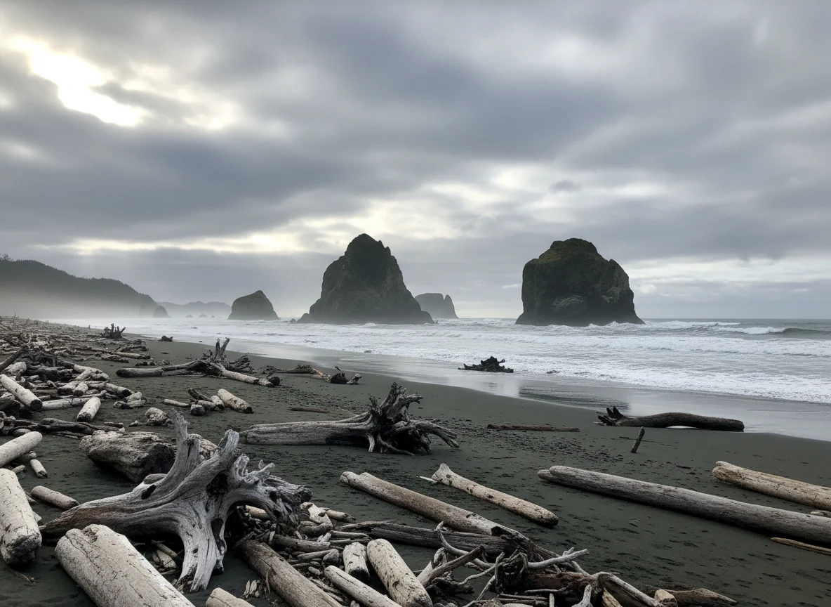 Sea stacks and surf on the Olympic Peninsula Pacific coast