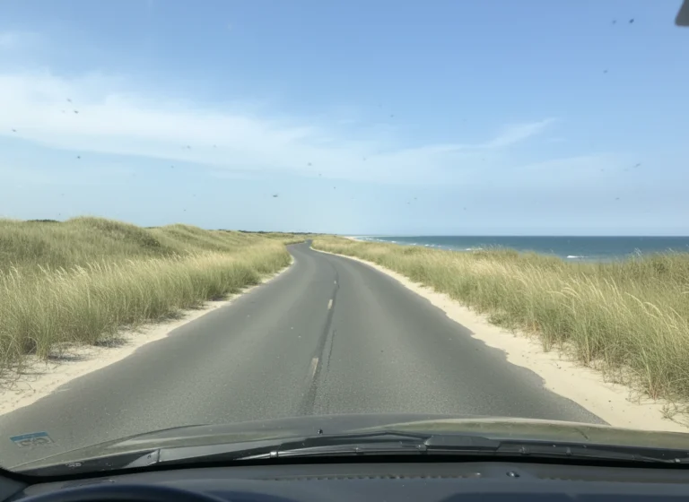 Highway 12 running between dunes along North Carolina's Outer Banks