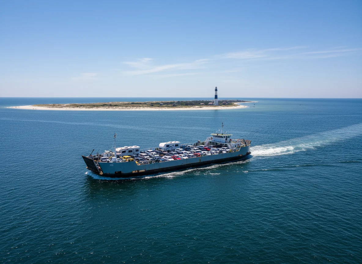 Outer Banks vehicle ferry crossing toward Ocracoke Island