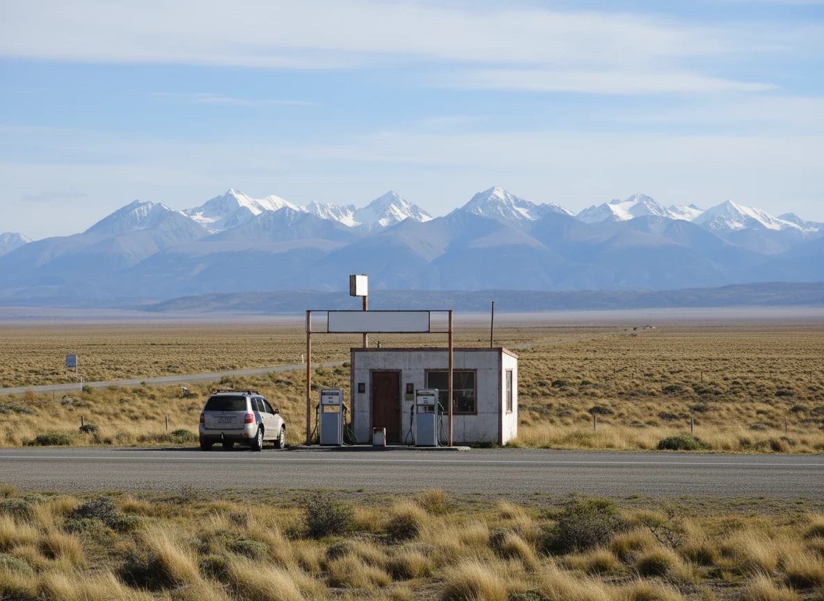Remote fuel station beside a highway in Patagonia