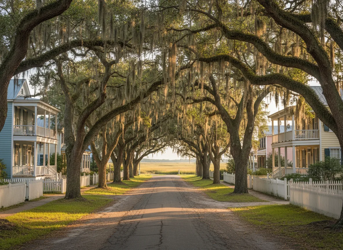 Live oak lined coastal road near Beaufort between Charleston and Savannah