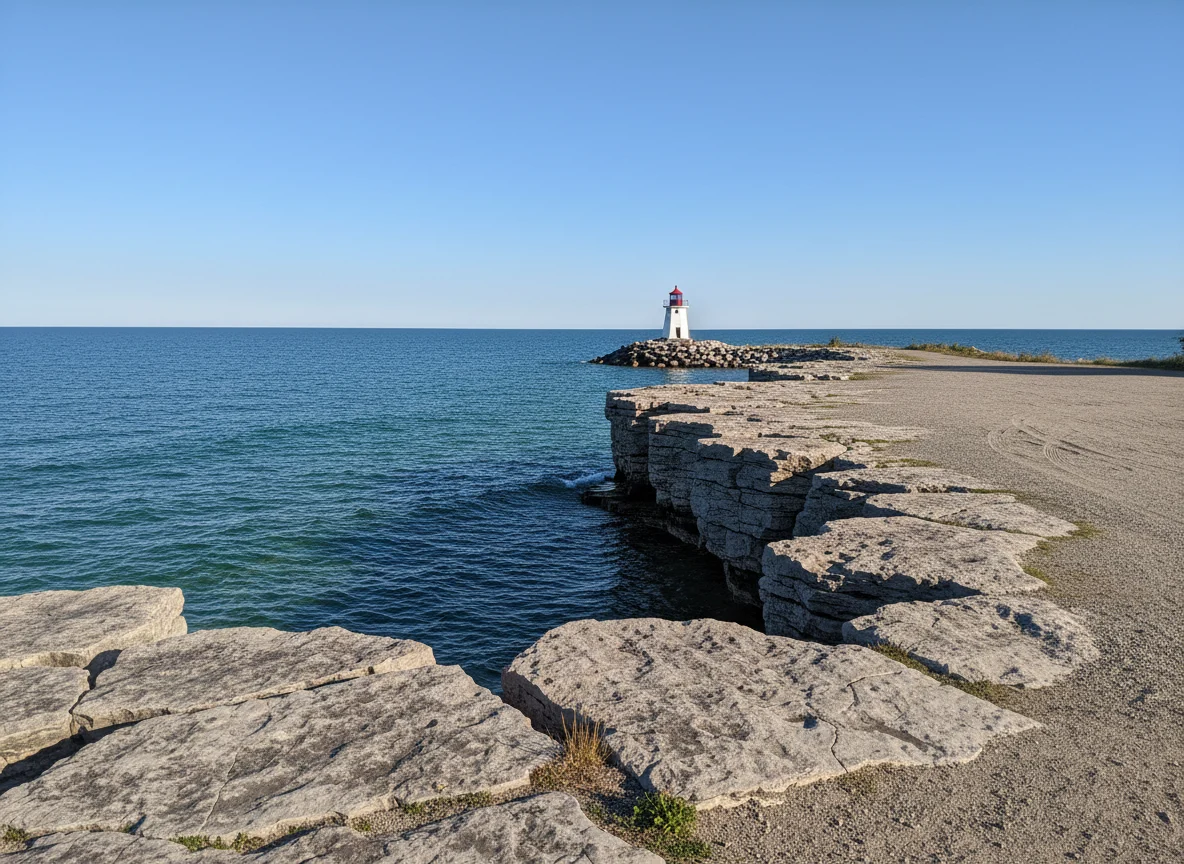 Easy-access Door County shoreline and lighthouse beside Lake Michigan