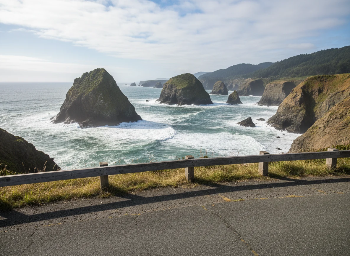 Oregon Coast sea stacks viewed from a roadside overlook