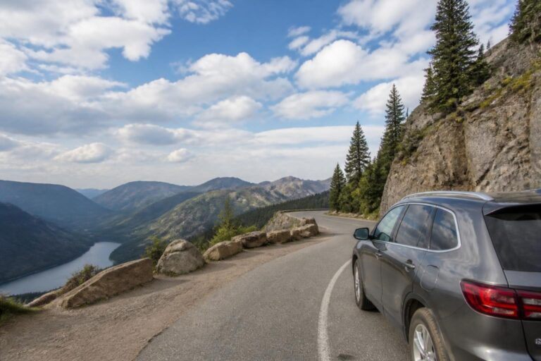 Car parked at an easy-access scenic roadside overlook
