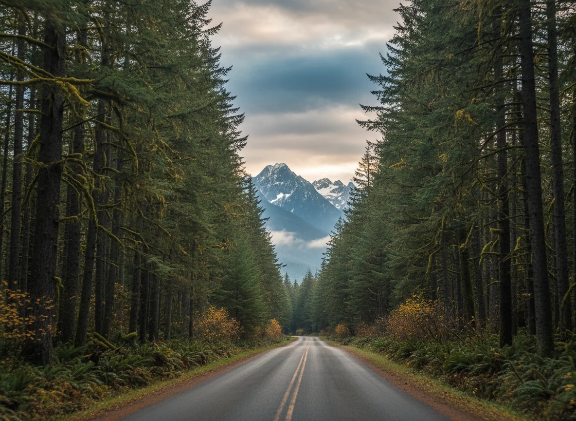 Forested road on Washington's Olympic Peninsula