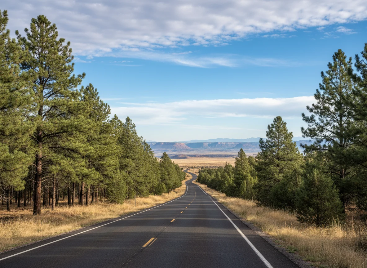Highway through ponderosa forest north of Flagstaff Arizona