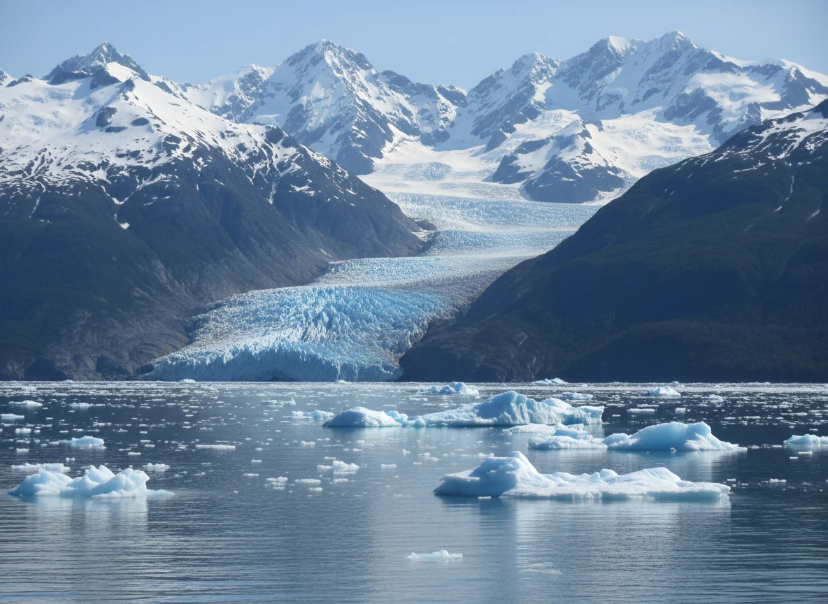 Blue tidewater glacier and ocean in Kenai Fjords National Park