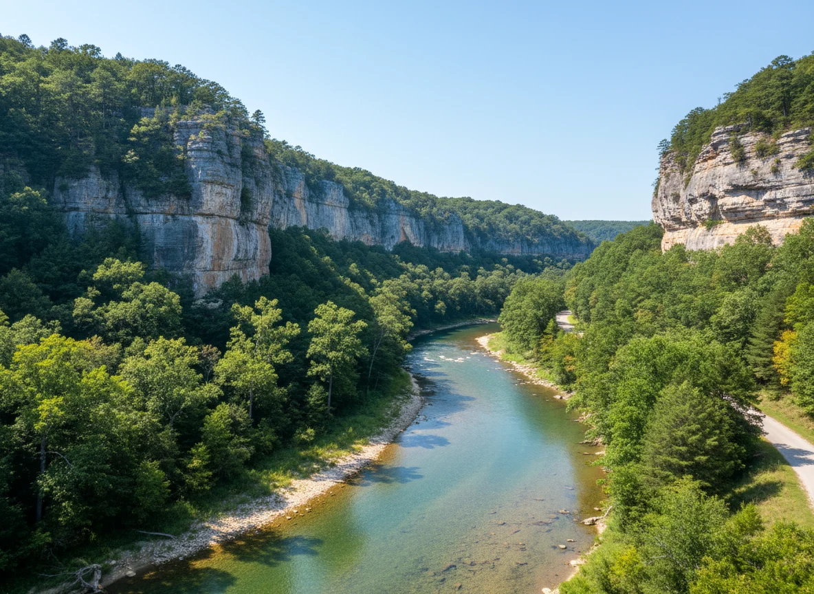 Buffalo National River beneath limestone bluffs in the Arkansas Ozarks