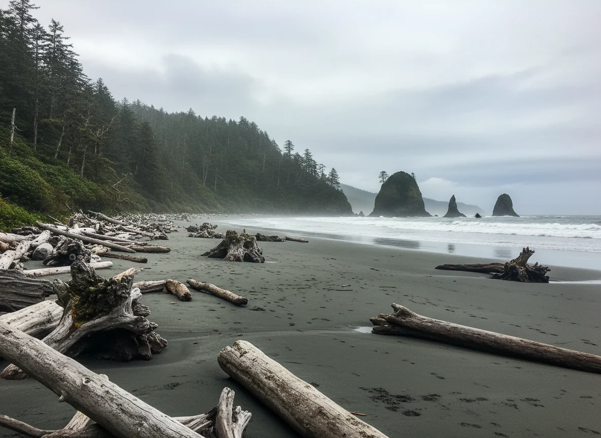 Wild Pacific beach and rainforest in Pacific Rim National Park Reserve