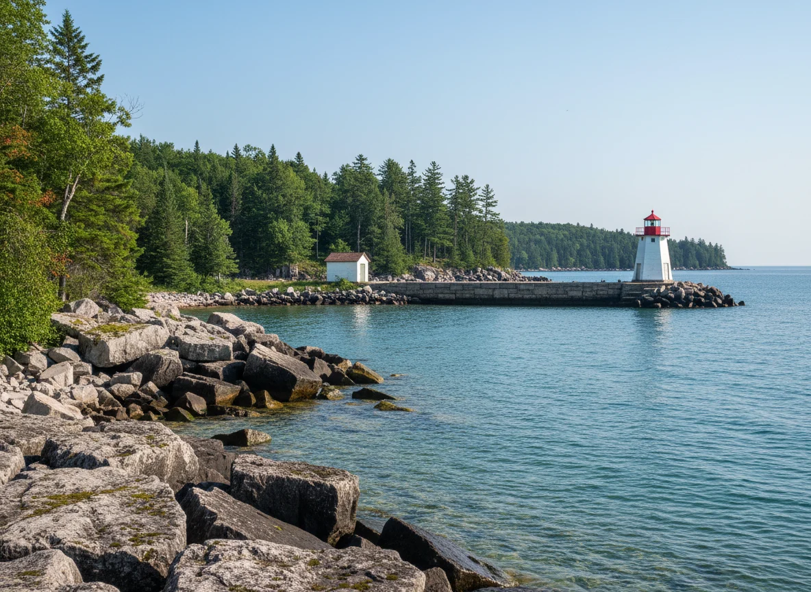 Lighthouse and Lake Michigan shoreline in Door County Wisconsin