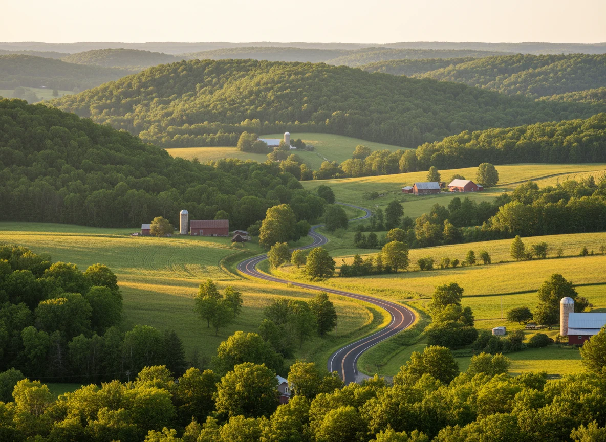 Winding backroad through Wisconsin's Driftless Area