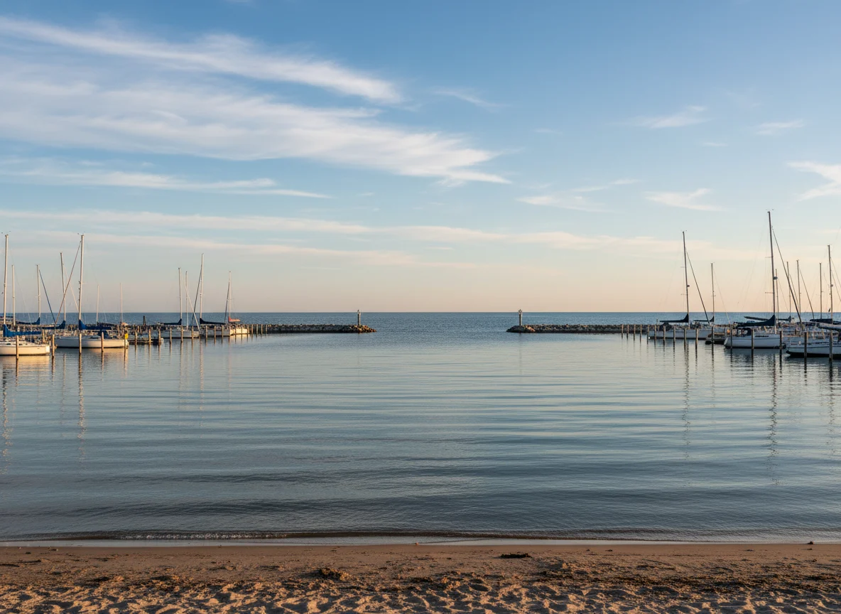 Muskegon Michigan marina and Lake Michigan waterfront