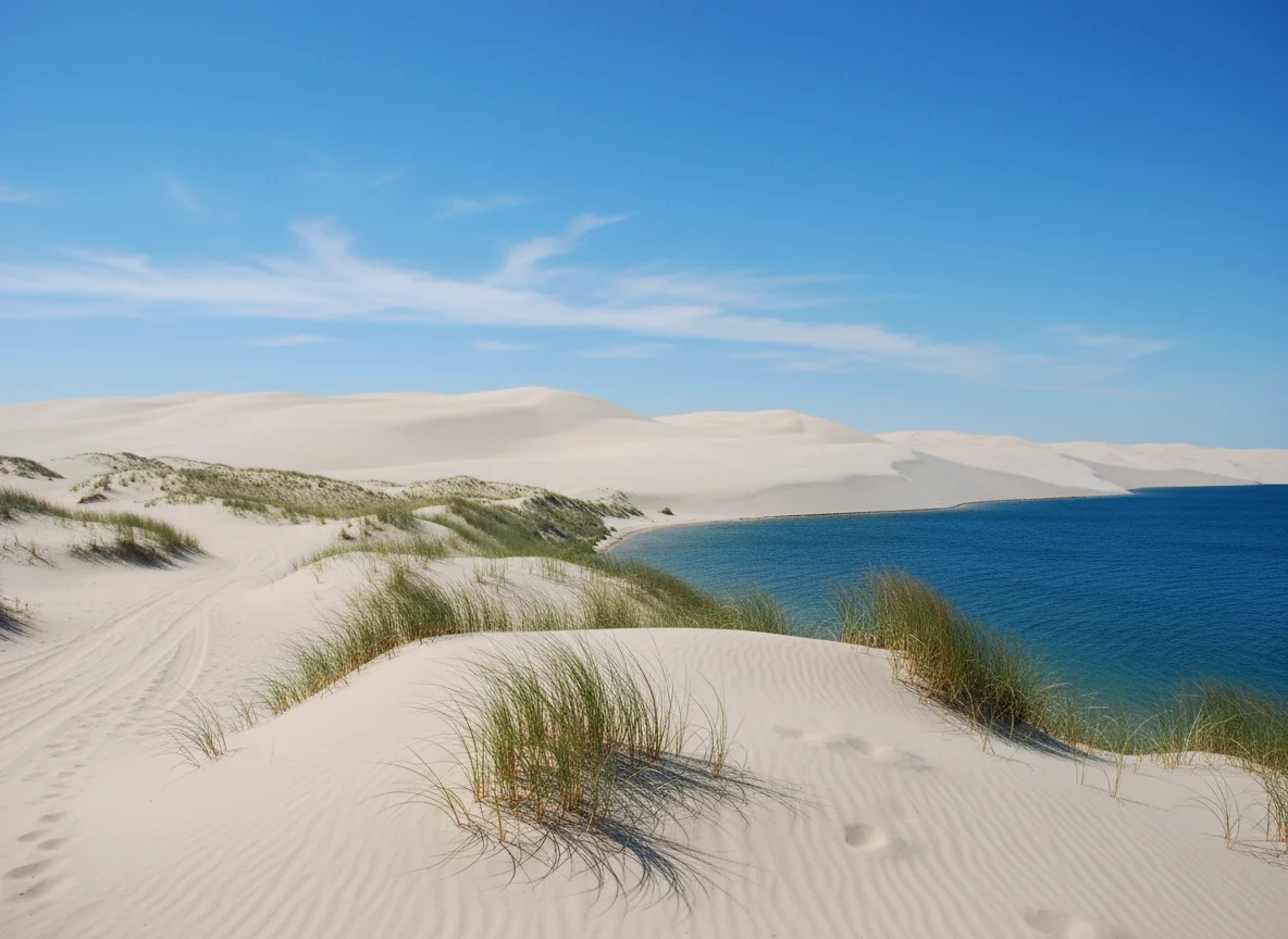 Silver Lake sand dunes and blue water in western Michigan