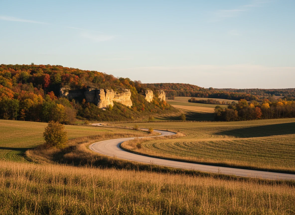 Scenic road through hills near Spring Green Wisconsin