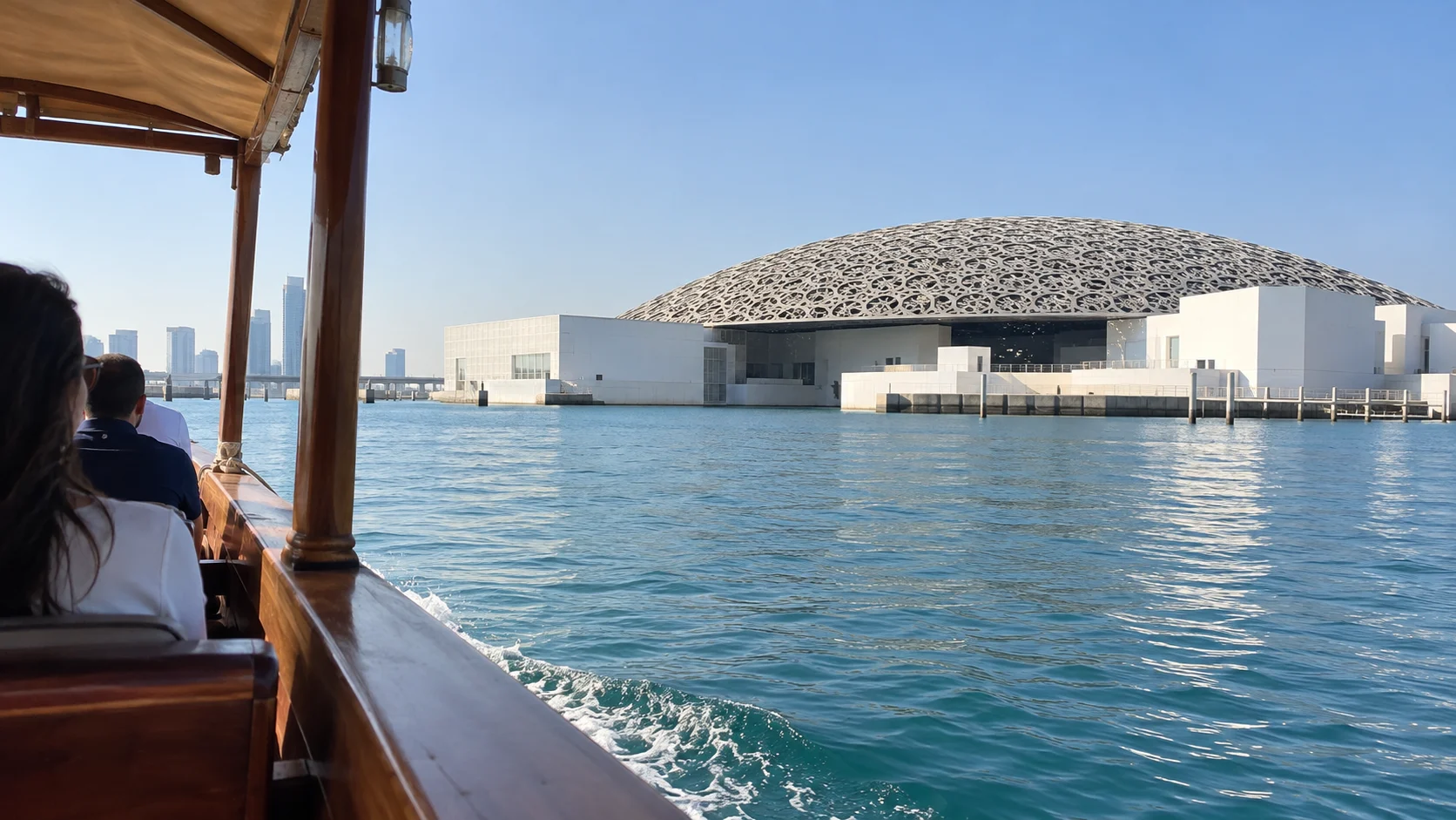 Water taxi approaching Louvre Abu Dhabi