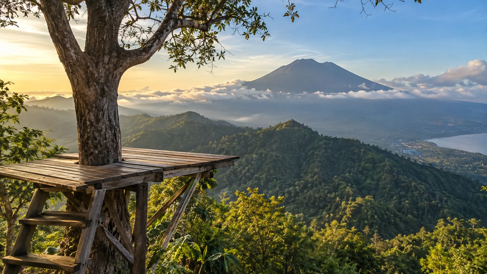 Panoramic Mount Agung view from Lahangan Sweet in Bali.