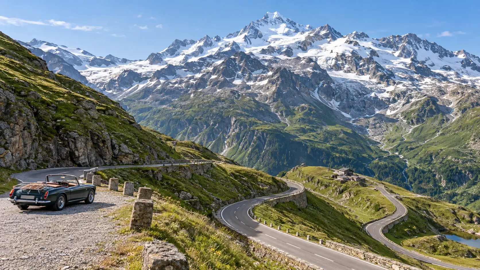 The Grossglockner High Alpine Road winds beneath snowy Austrian peaks.