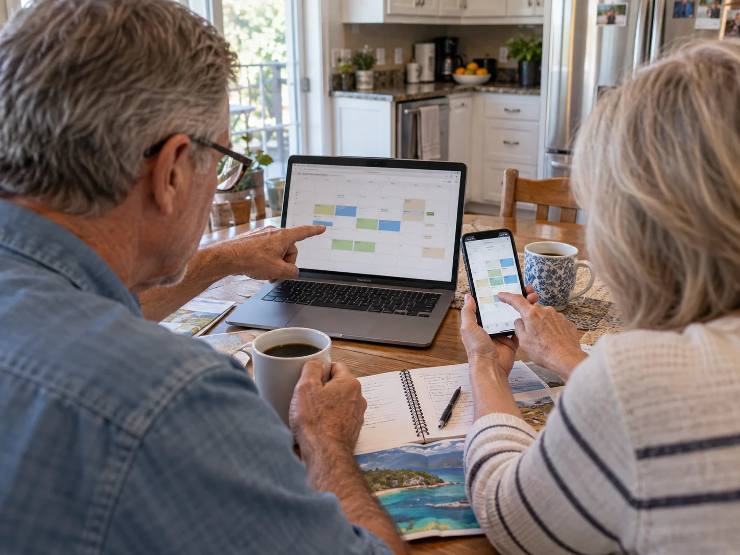 Traveler comparing two separate cruise reservations on a laptop and phone