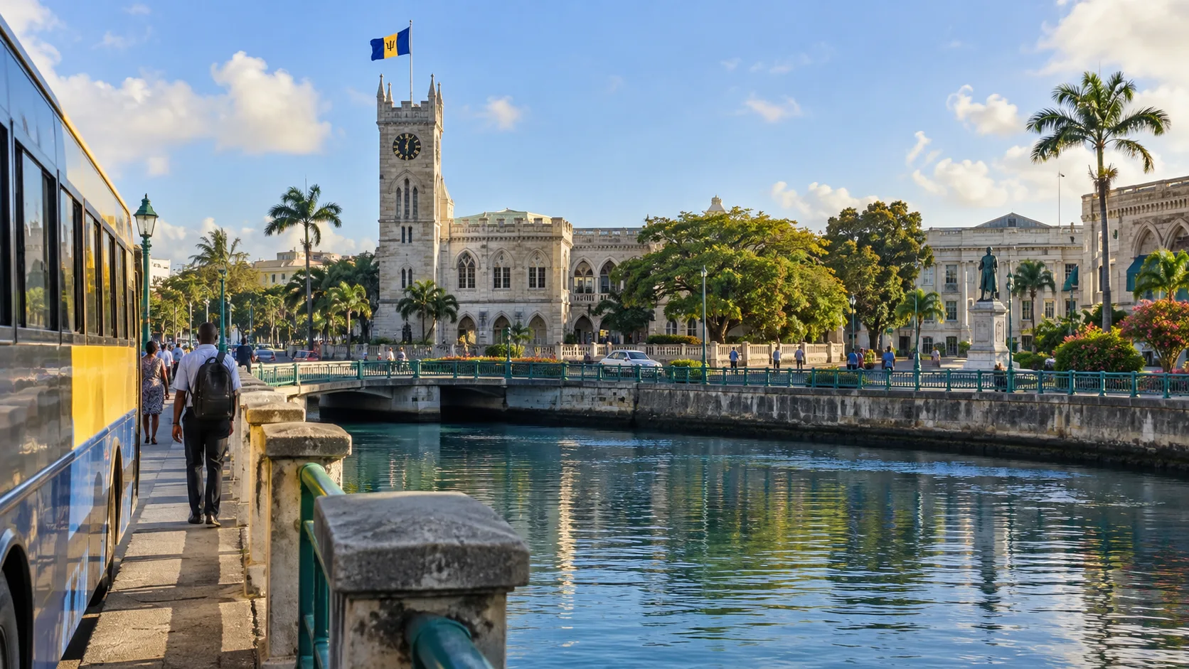 Historic Parliament Buildings beside the Constitution River in Bridgetown