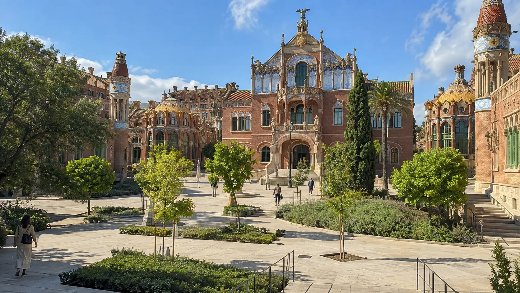 Colorful modernist pavilions and gardens at Sant Pau.