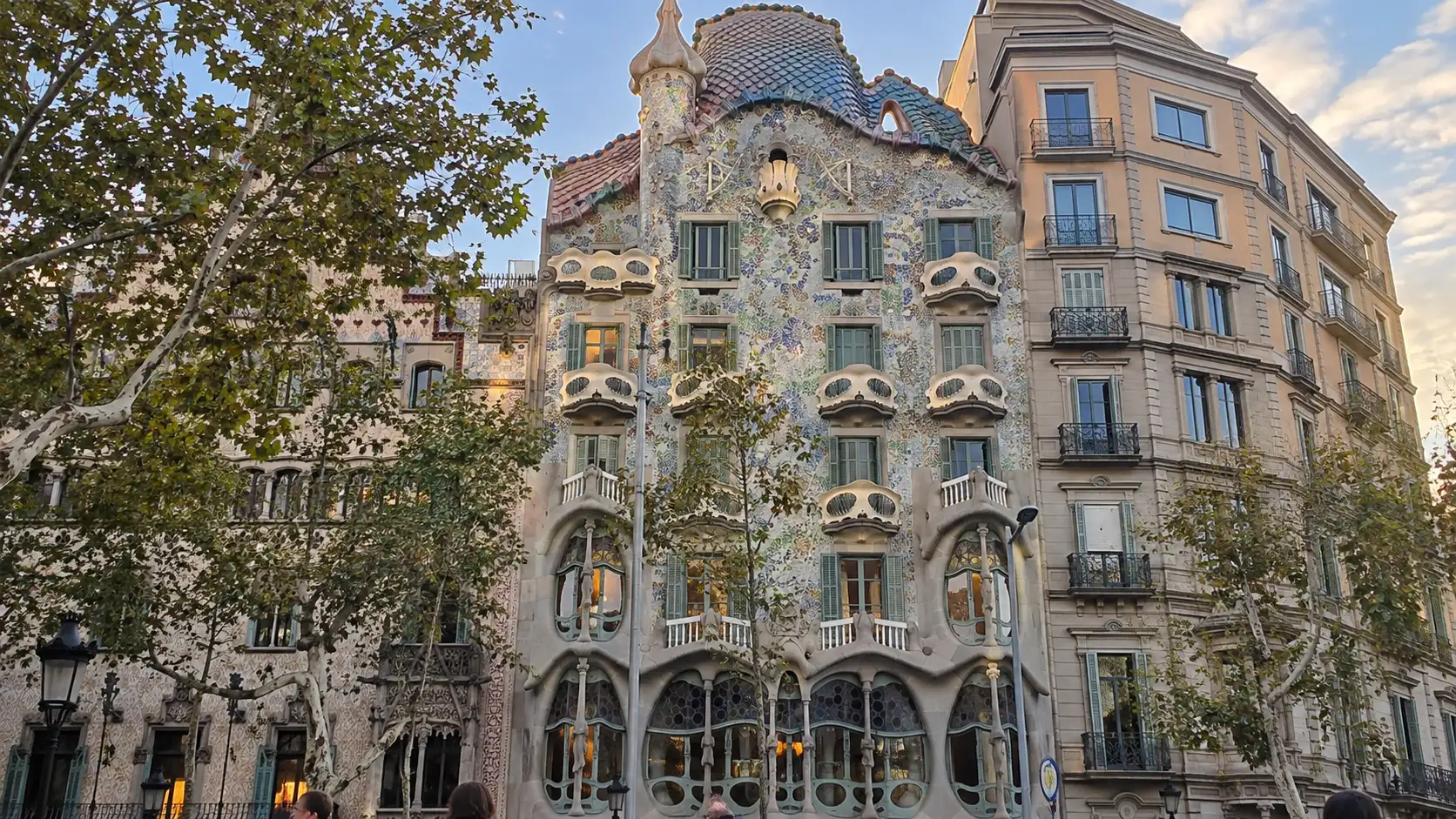 Ornate modernist facade of Casa Batlló on Passeig de Gràcia.