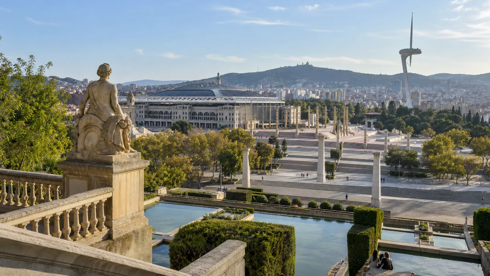 Olympic Stadium and landscaped gardens on Montjuïc.