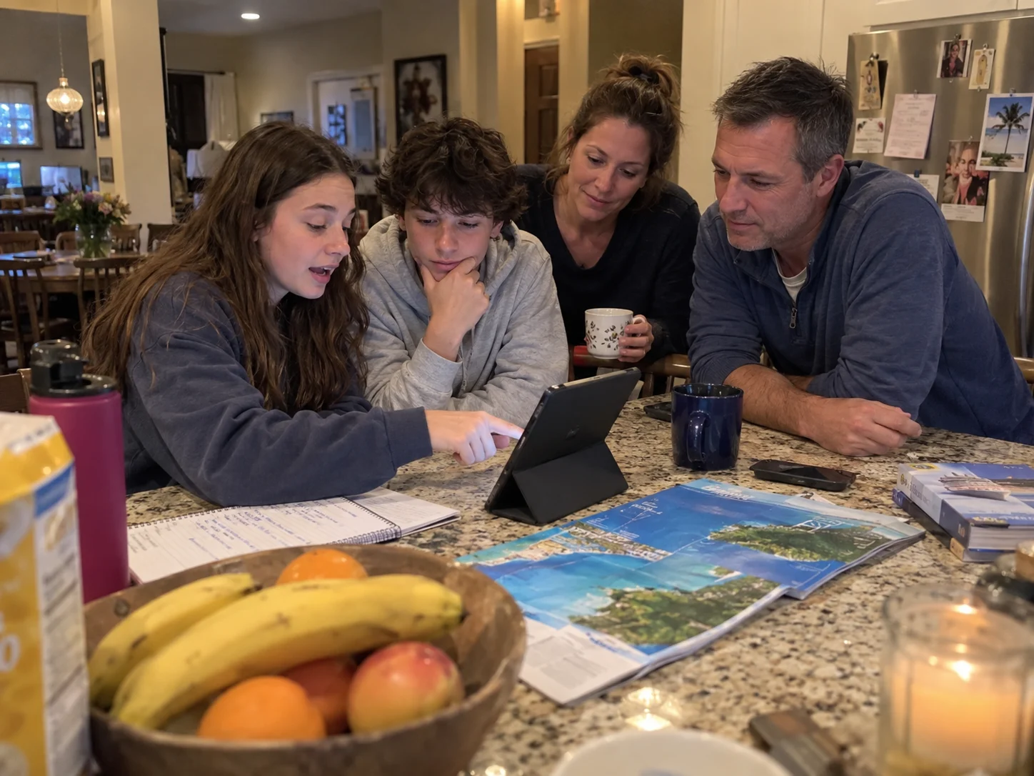 Parents listen as their teenagers describe what they want from a cruise.