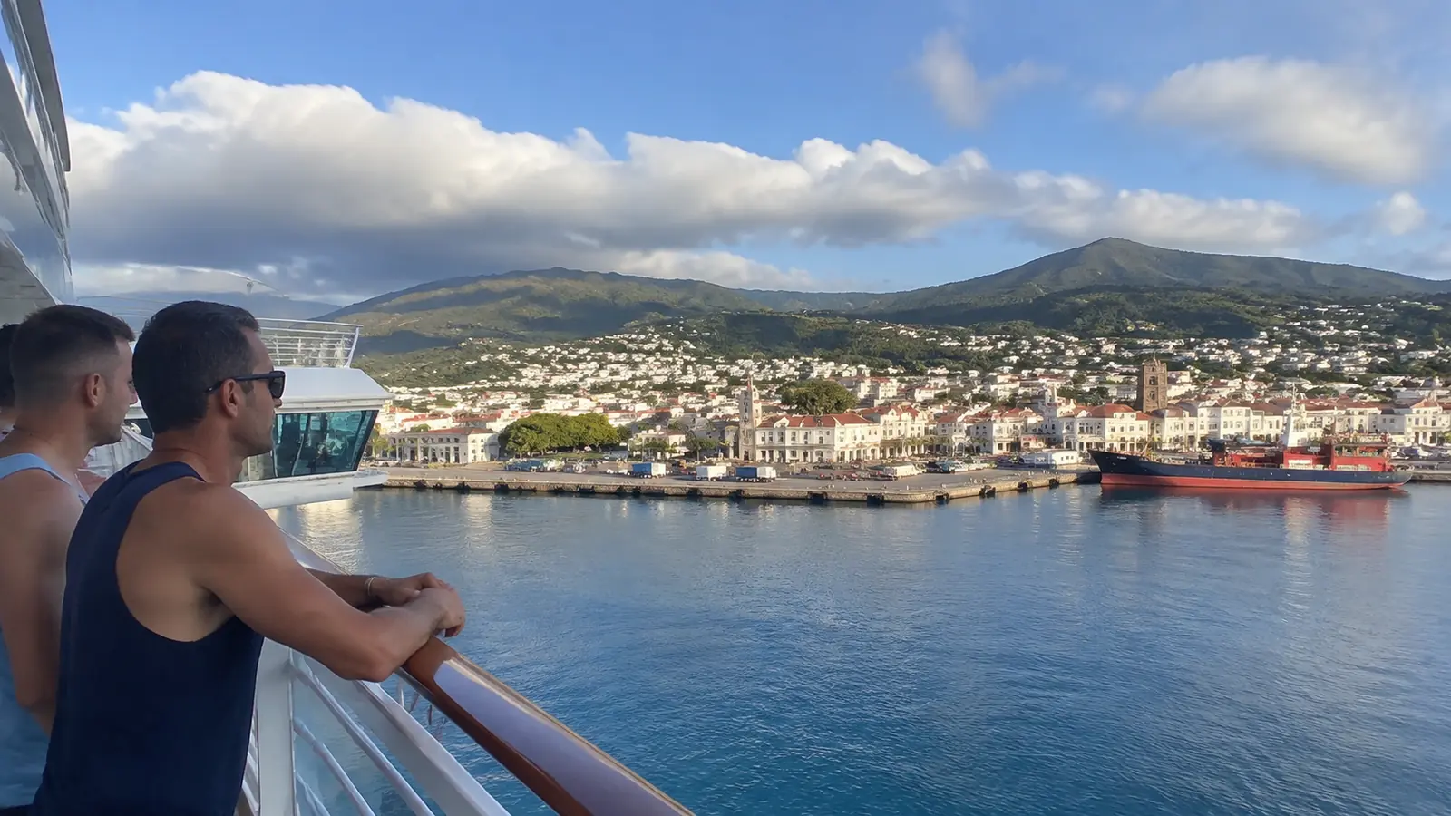 Cruise ship sailing at sea during a Pride-themed vacation