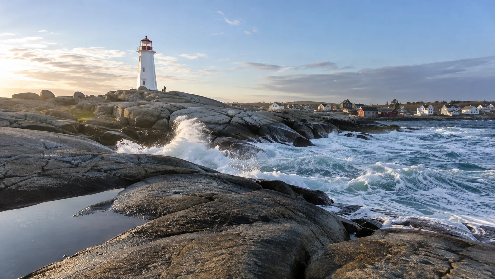 Peggy's Point Lighthouse above Atlantic granite and surf