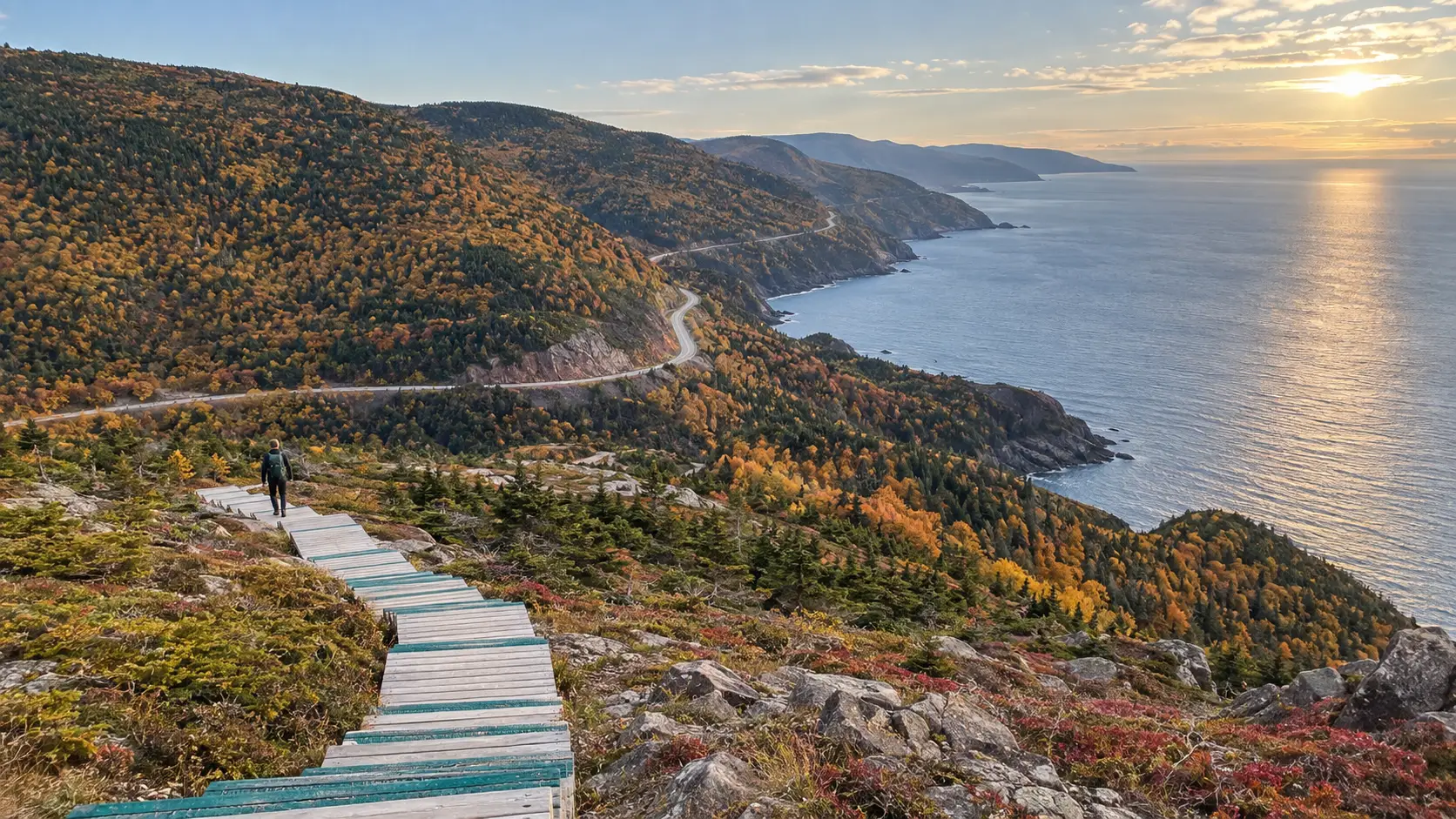 Cabot Trail curving along the Cape Breton Highlands coast