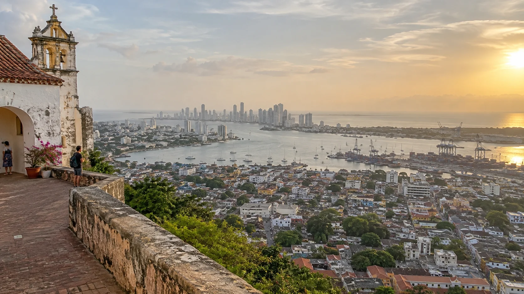 Cartagena city and harbor viewed from the hilltop Convento de la Popa.