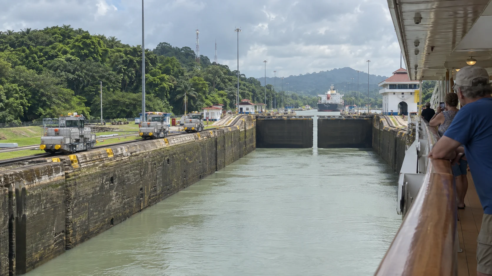View from a cruise ship transiting a lock in the Panama Canal